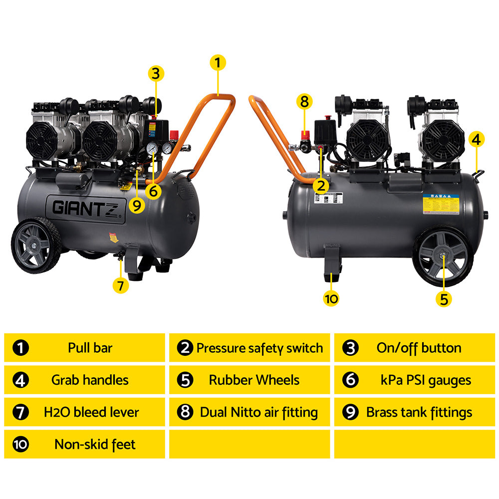 Marlook 50L Air Compressor 3.0HP Oil-Free Quiet Electric Portable Air Inflator