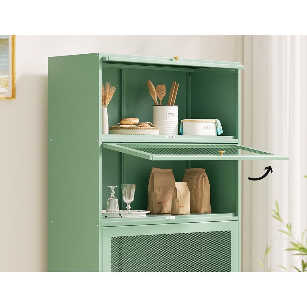 MarlookIn Buffet Sideboard Cupboard Cabinet Storage Mesh Doors Metal Green ELIA