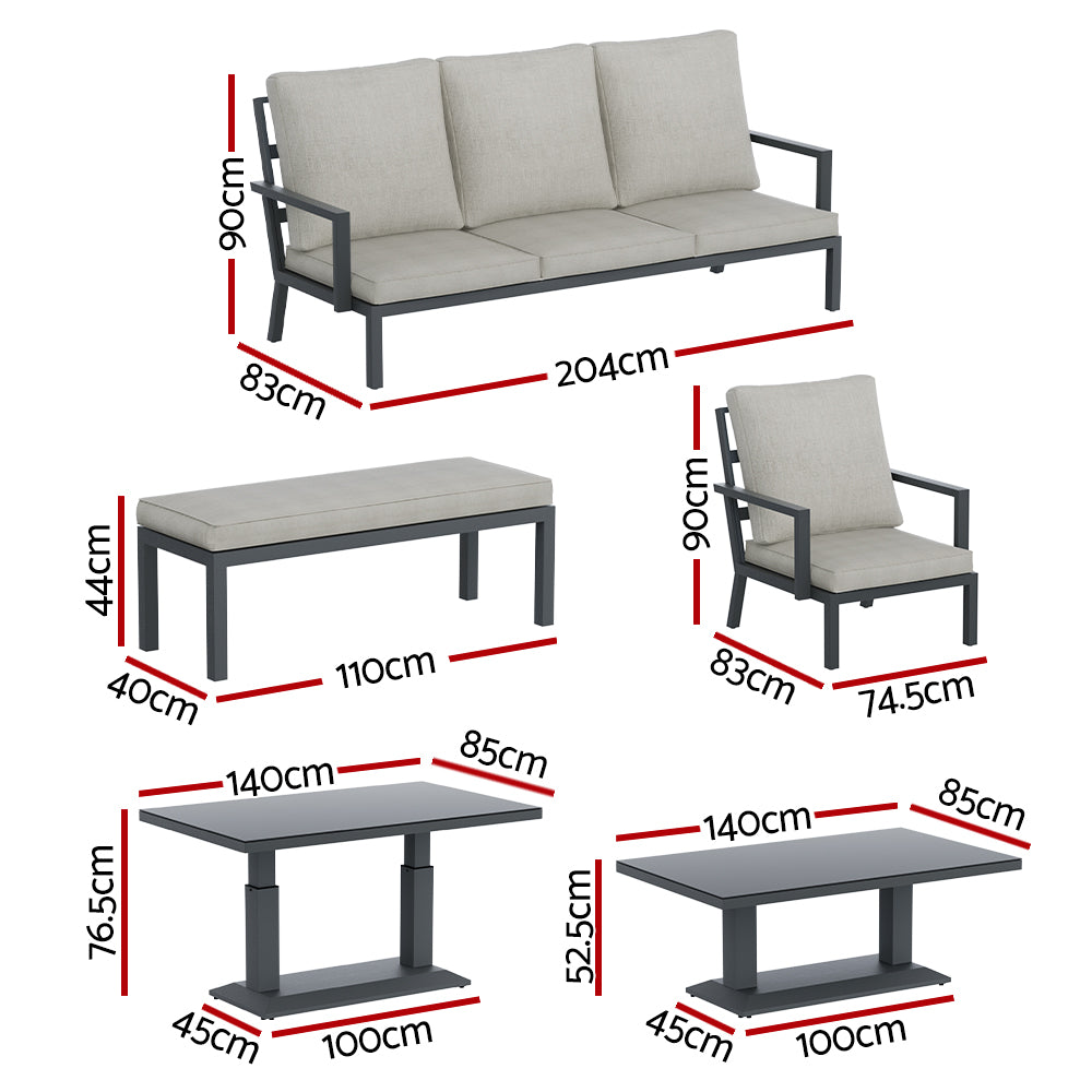 Marlook 5-Piece Outdoor Furniture Setting Table Chair Set Aluminium Sofa 7-Seater