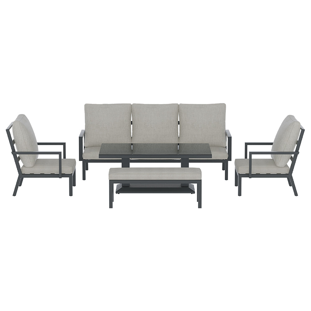 Marlook 5-Piece Outdoor Furniture Setting Table Chair Set Aluminium Sofa 7-Seater