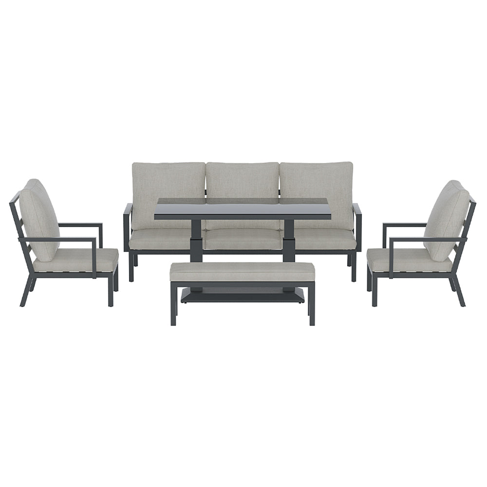 Marlook 5-Piece Outdoor Furniture Setting Table Chair Set Aluminium Sofa 7-Seater