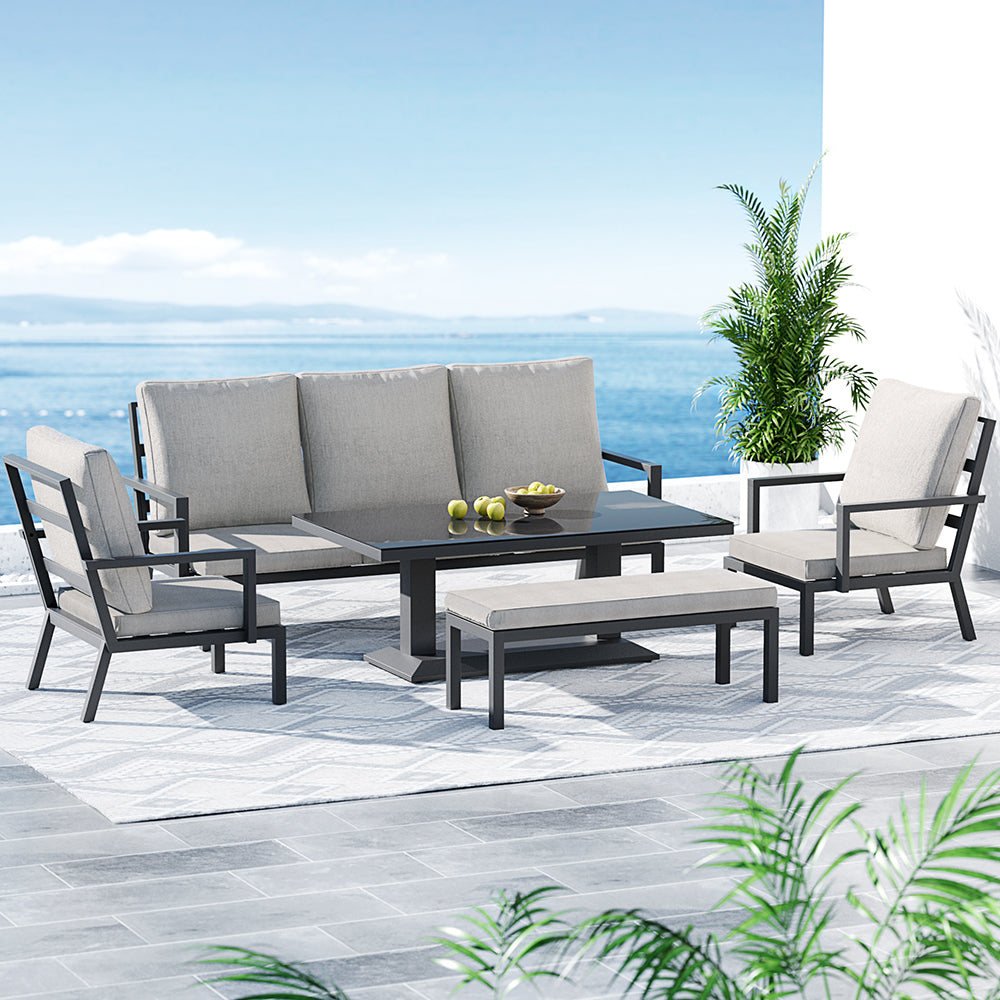 Marlook 5-Piece Outdoor Furniture Setting Table Chair Set Aluminium Sofa 7-Seater