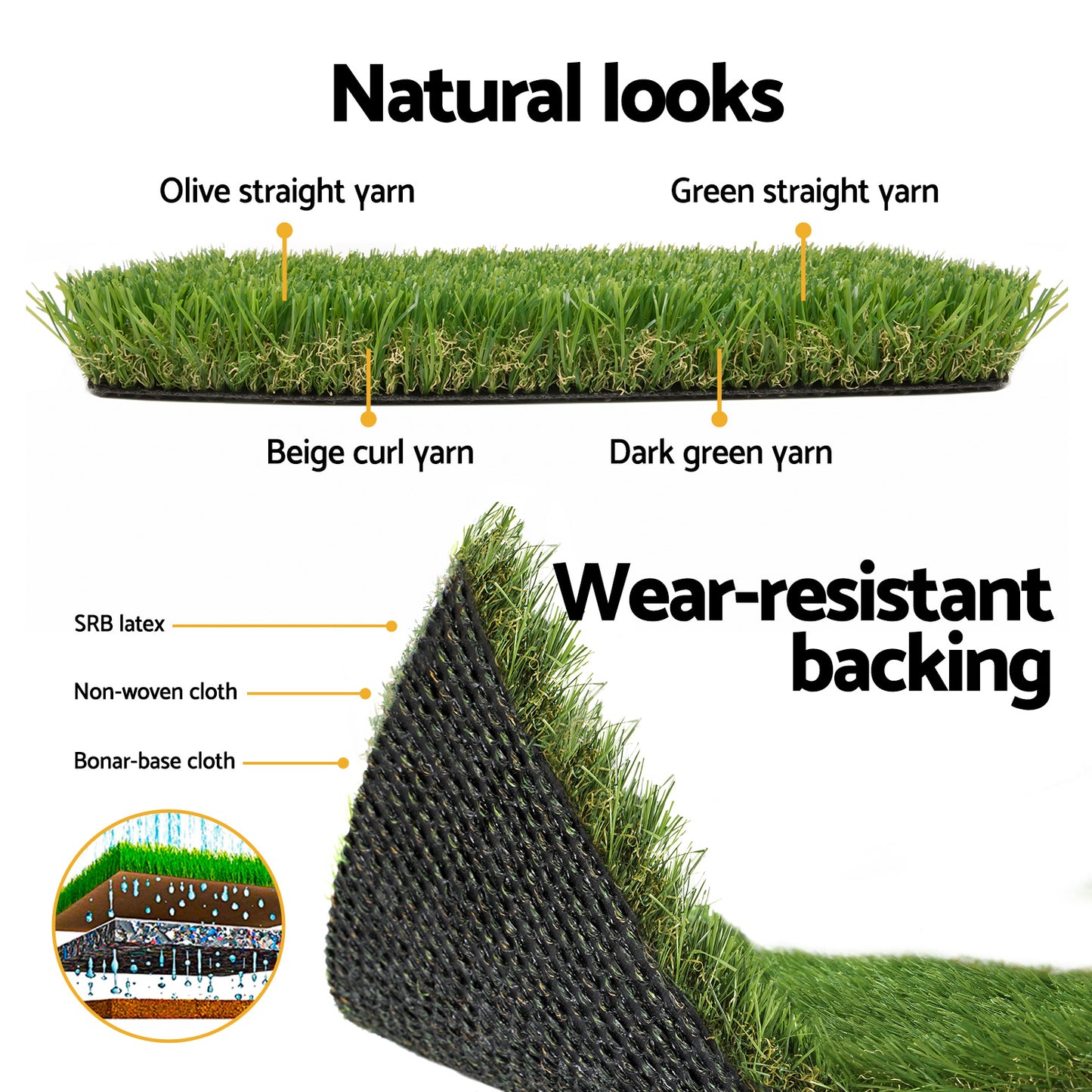 Marlook Artificial Grass 30mm 2mx5m 50SQM Synthetic Fake Lawn Turf Plastic Plant 4-coloured