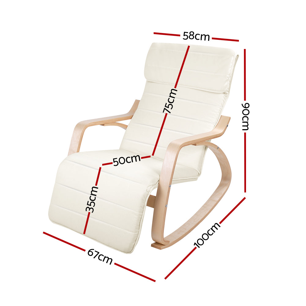 Marlook Rocking Armchair Bentwood Frame With Footrest Beige Afton