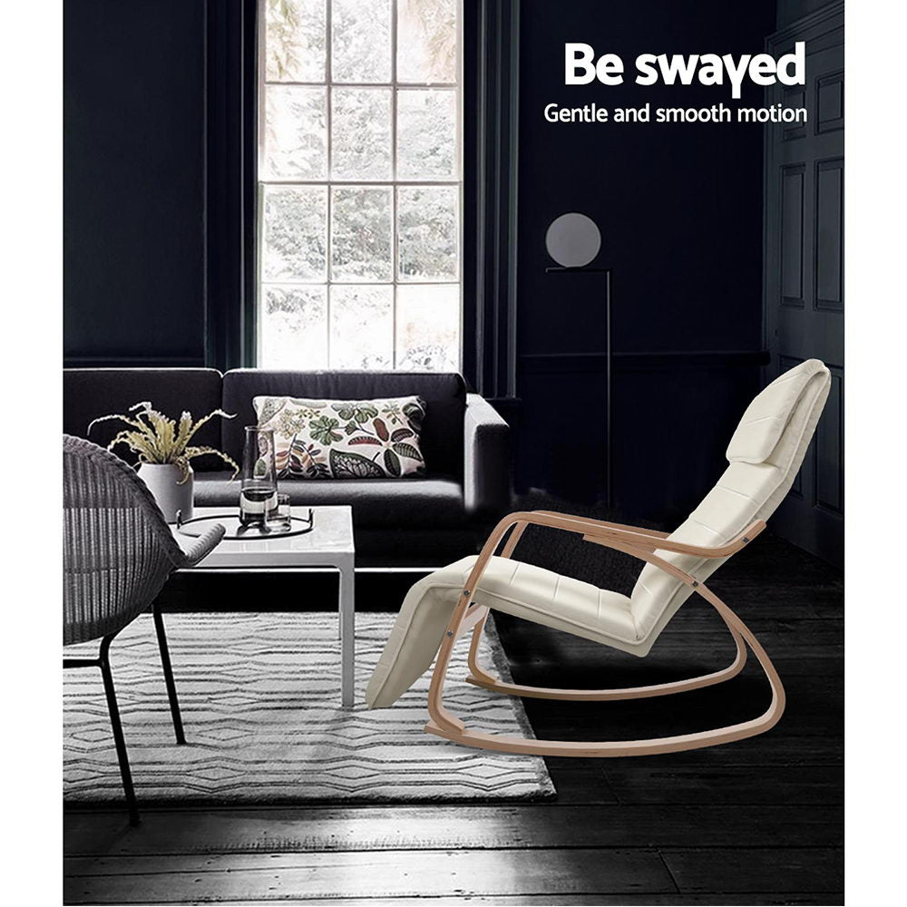 Marlook Rocking Armchair Bentwood Frame With Footrest Beige Afton