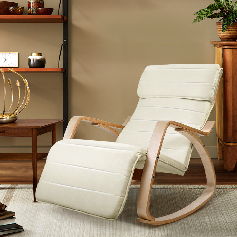 Marlook Rocking Armchair Bentwood Frame With Footrest Beige Afton