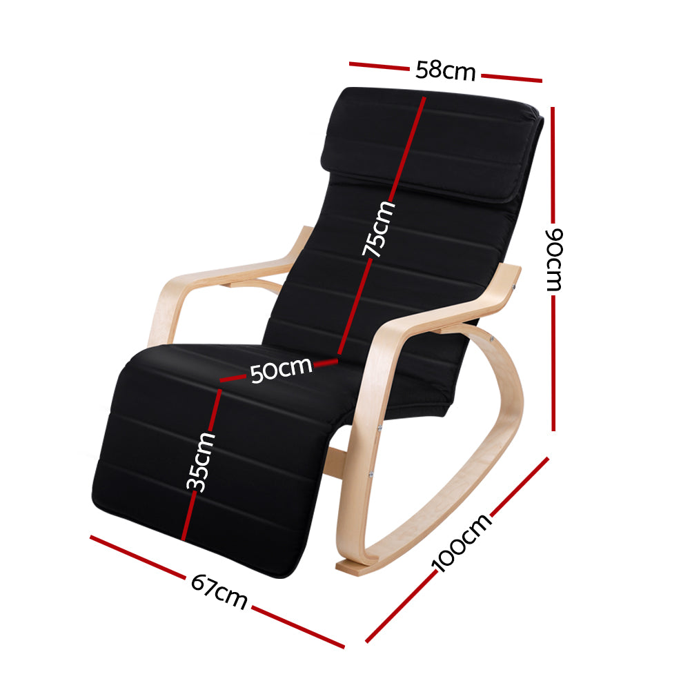 Marlook Rocking Armchair Bentwood Frame With Footrest Black Afton