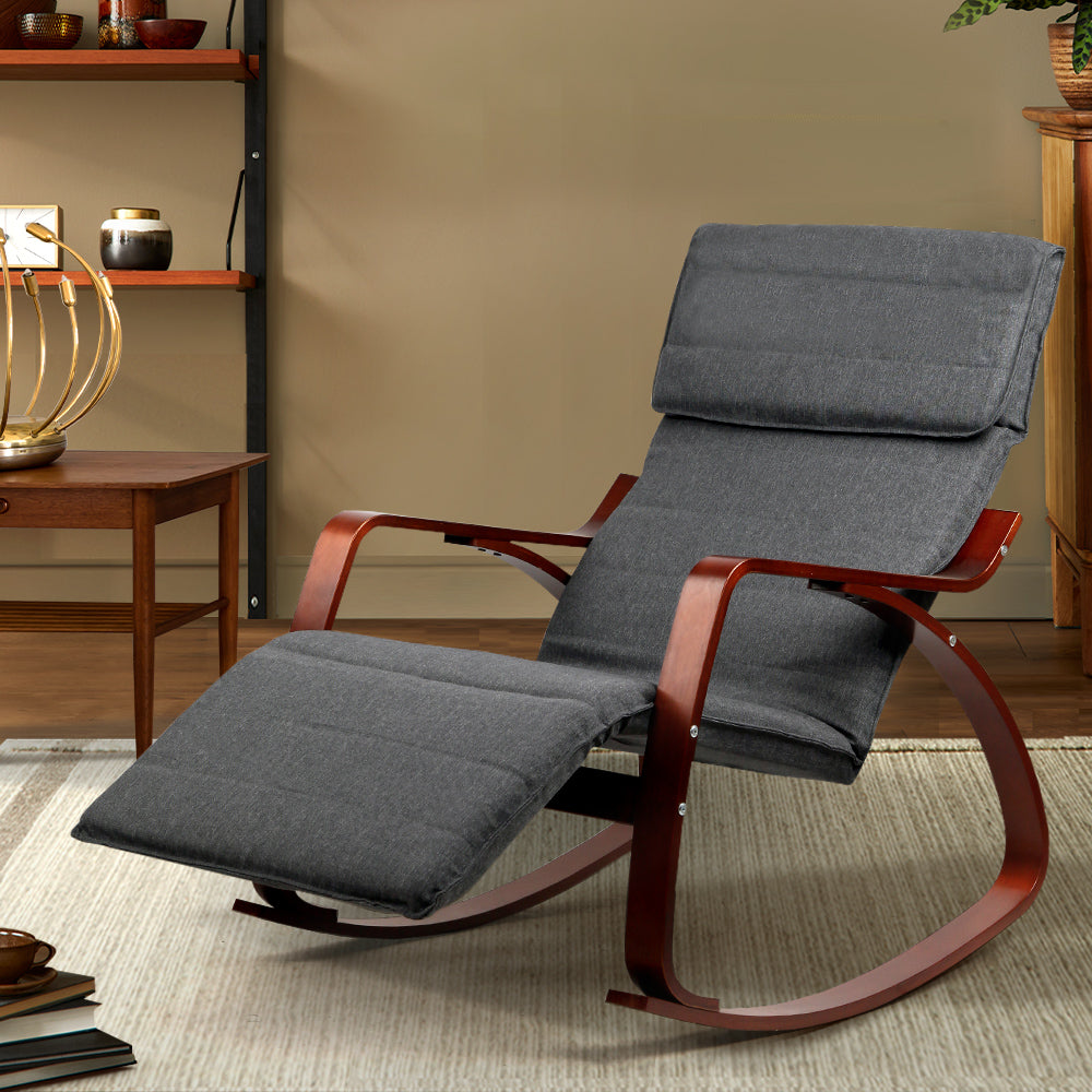 Marlook Rocking Armchair Bentwood Frame With Footrest Charcoal Afton