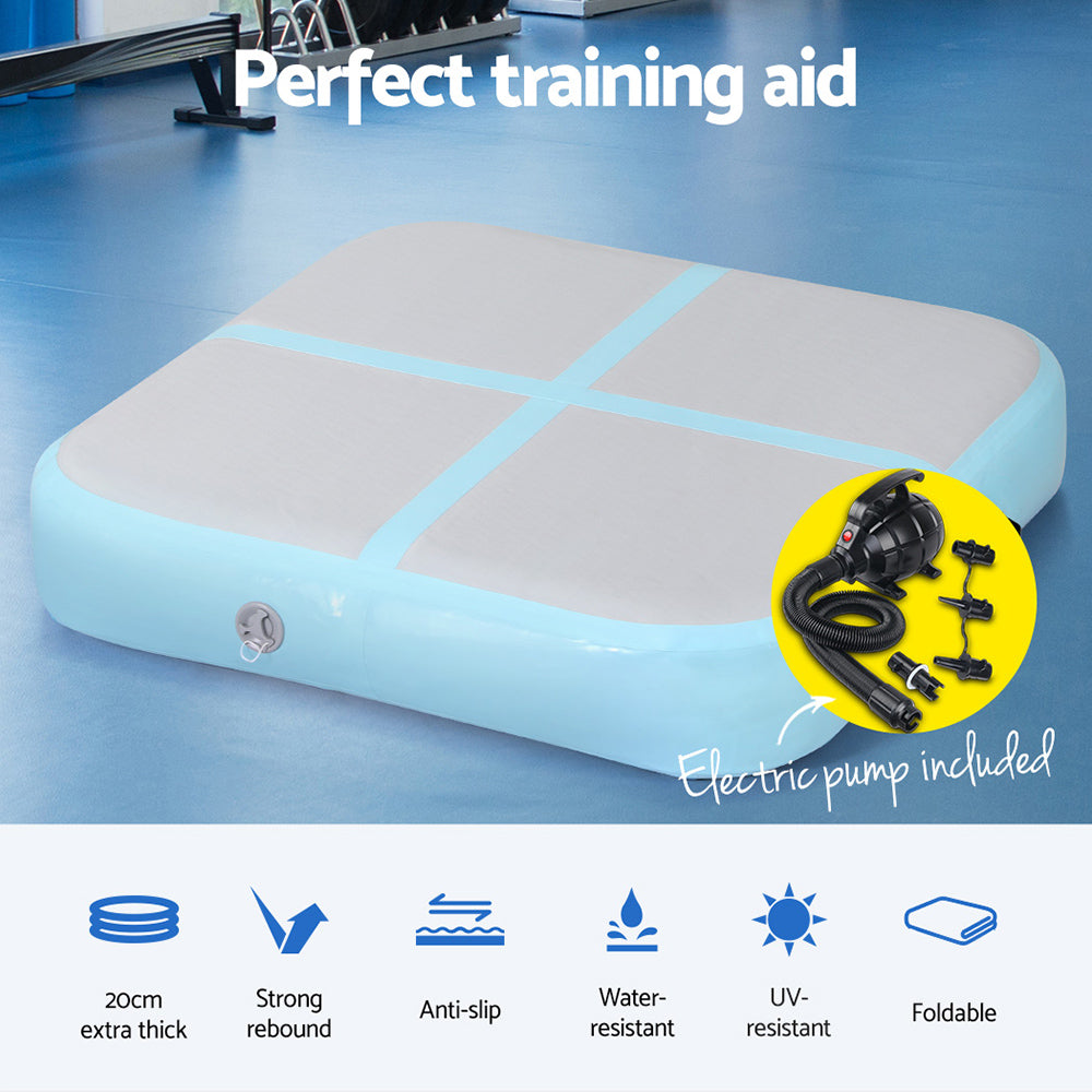 Marlook 1m Air Track Mat Inflatable Gymnastics Tumbling Mat W/ Pump Mint Green