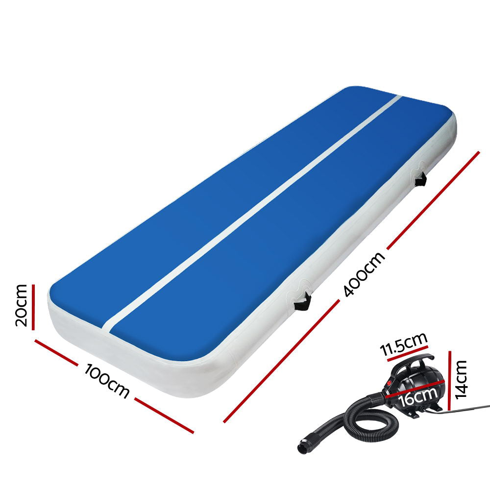 Marlook 4X1M Inflatable Air Track Mat 20CM Thick with Pump Tumbling Gymnastics Blue