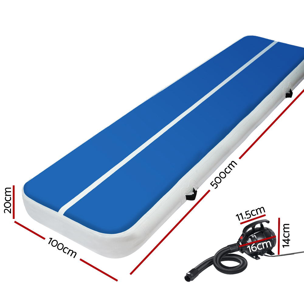 Marlook 5X1M Inflatable Air Track Mat 20CM Thick with Pump Tumbling Gymnastics Blue