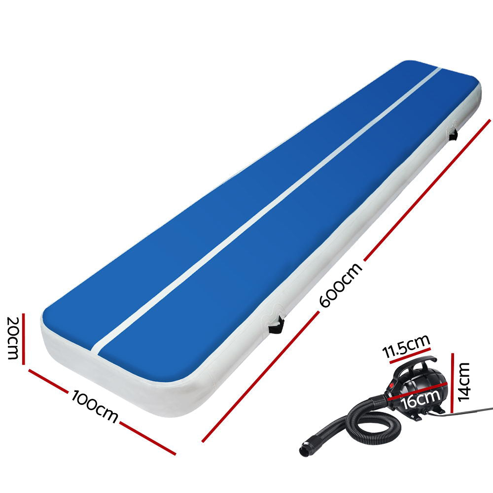 Marlook 6X1M Inflatable Air Track Mat 20CM Thick with Pump Tumbling Gymnastics Blue