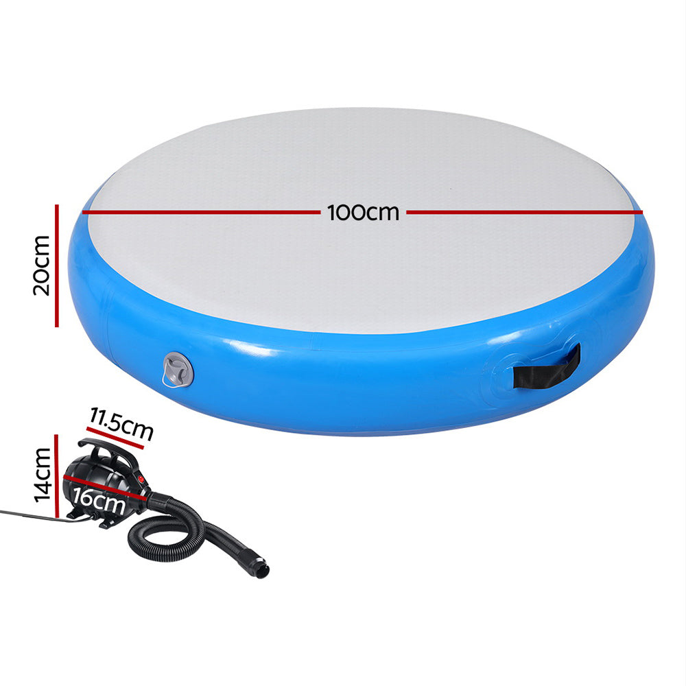 Marlook 1m Air Track Spot Inflatable Gymnastics Tumbling Mat Round W/ Pump Blue