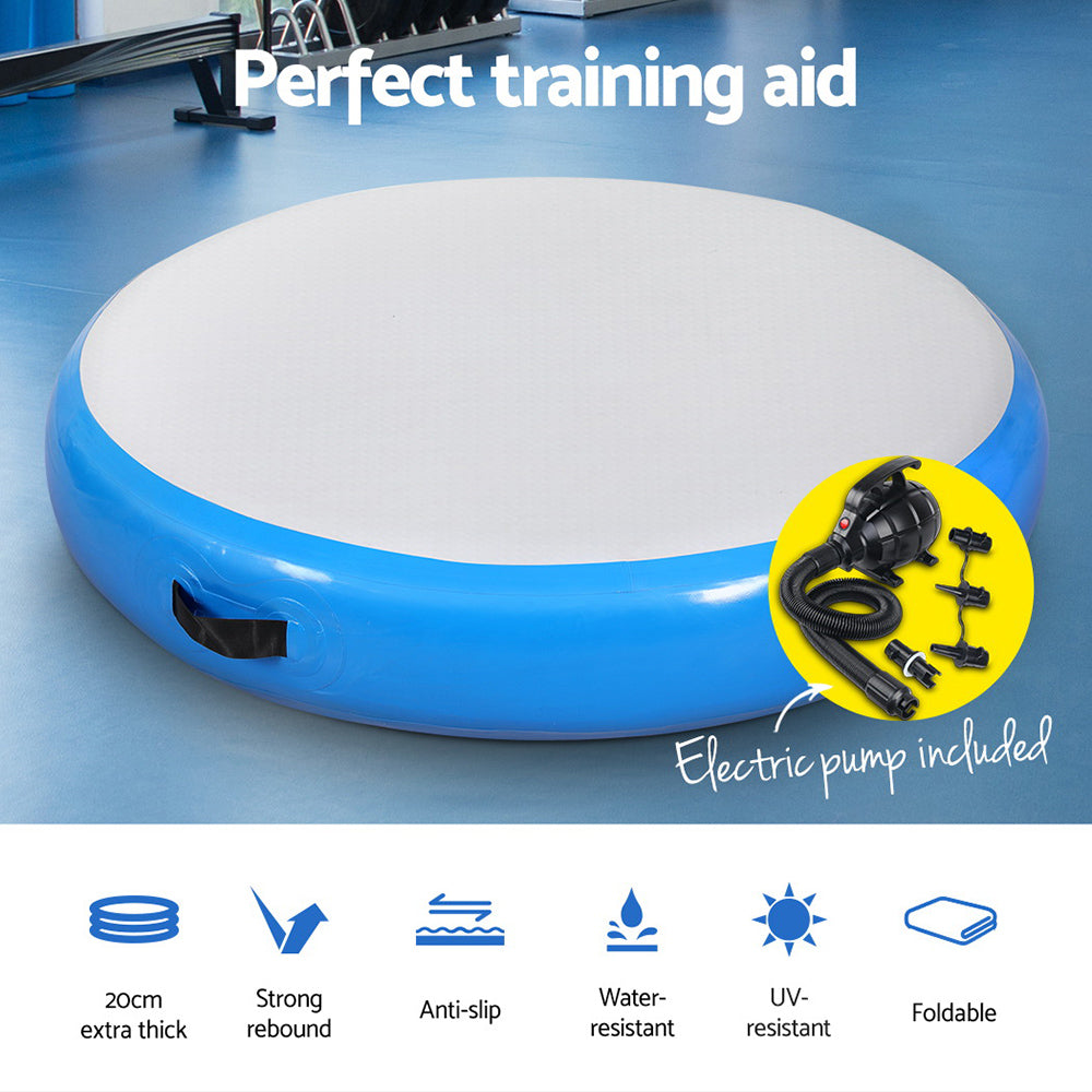 Marlook 1m Air Track Spot Inflatable Gymnastics Tumbling Mat Round W/ Pump Blue