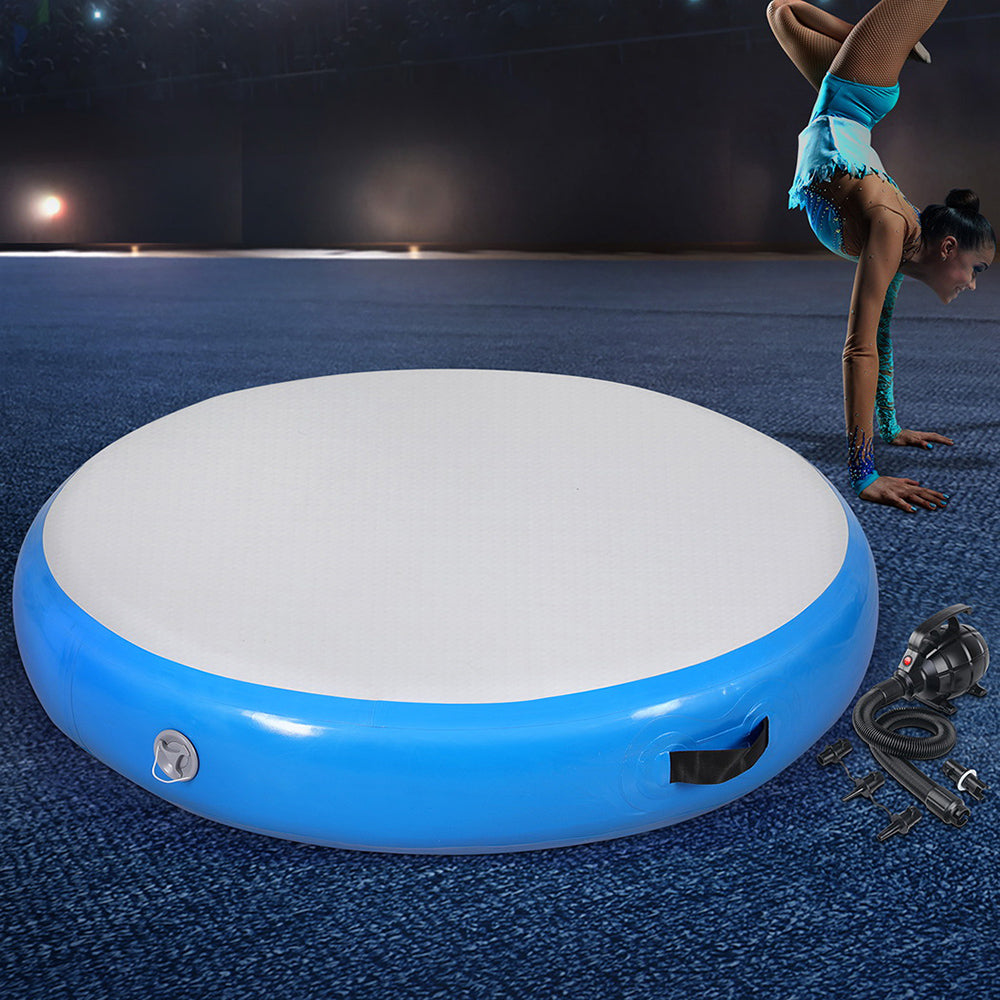 Marlook 1m Air Track Spot Inflatable Gymnastics Tumbling Mat Round W/ Pump Blue