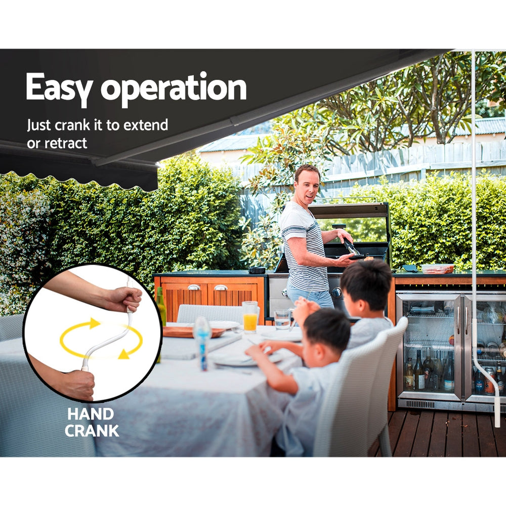 Marlook Retractable Folding Arm Awning Manual Sunshade 2.5Mx2M Grey