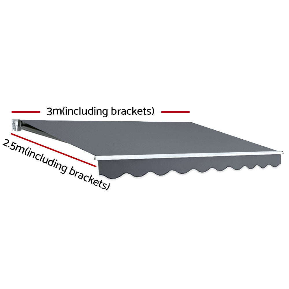 Marlook Retractable Folding Arm Awning Manual Sunshade 3Mx2.5M Grey