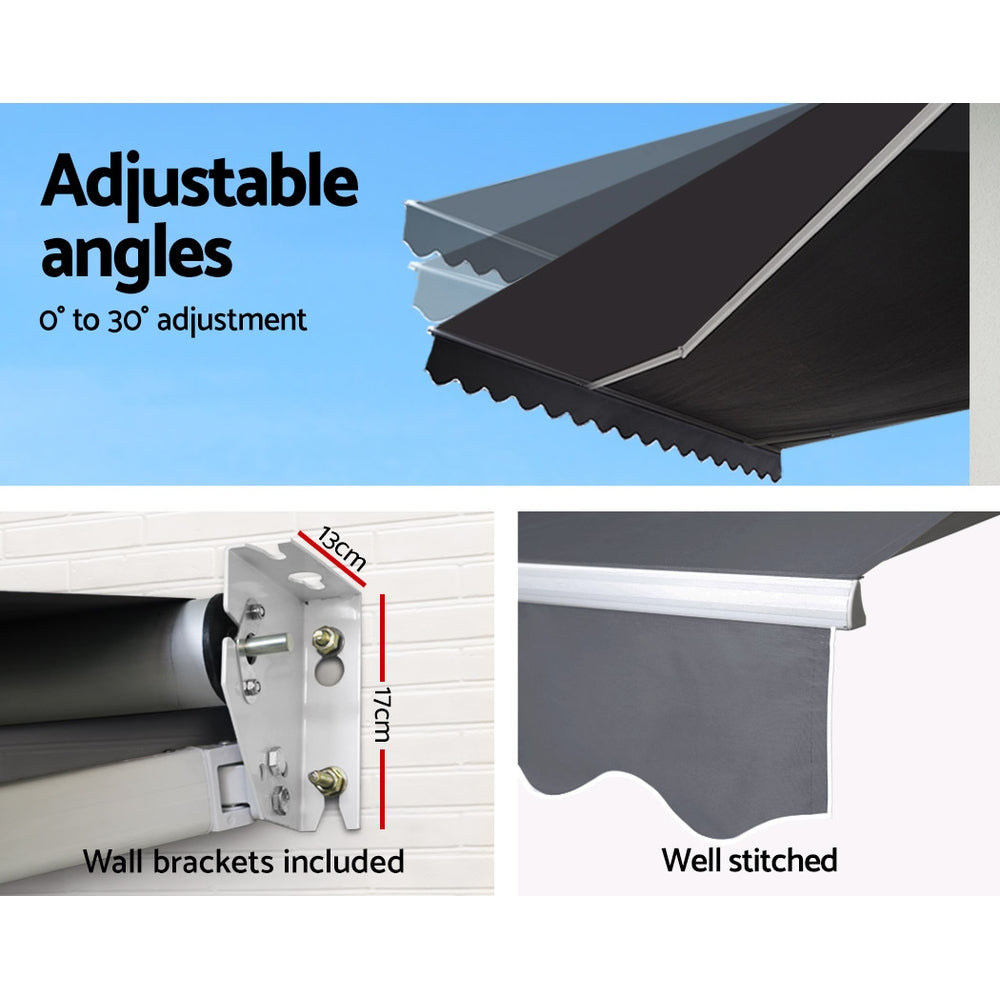 Marlook Retractable Folding Arm Awning Manual Sunshade 3Mx2.5M Grey