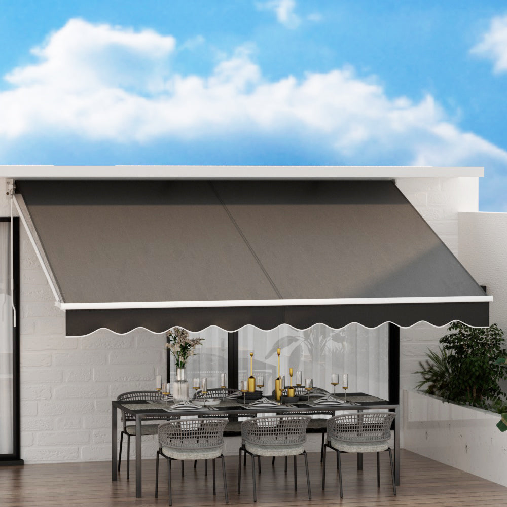 Marlook Retractable Folding Arm Awning Manual Sunshade 4Mx2.5M Grey