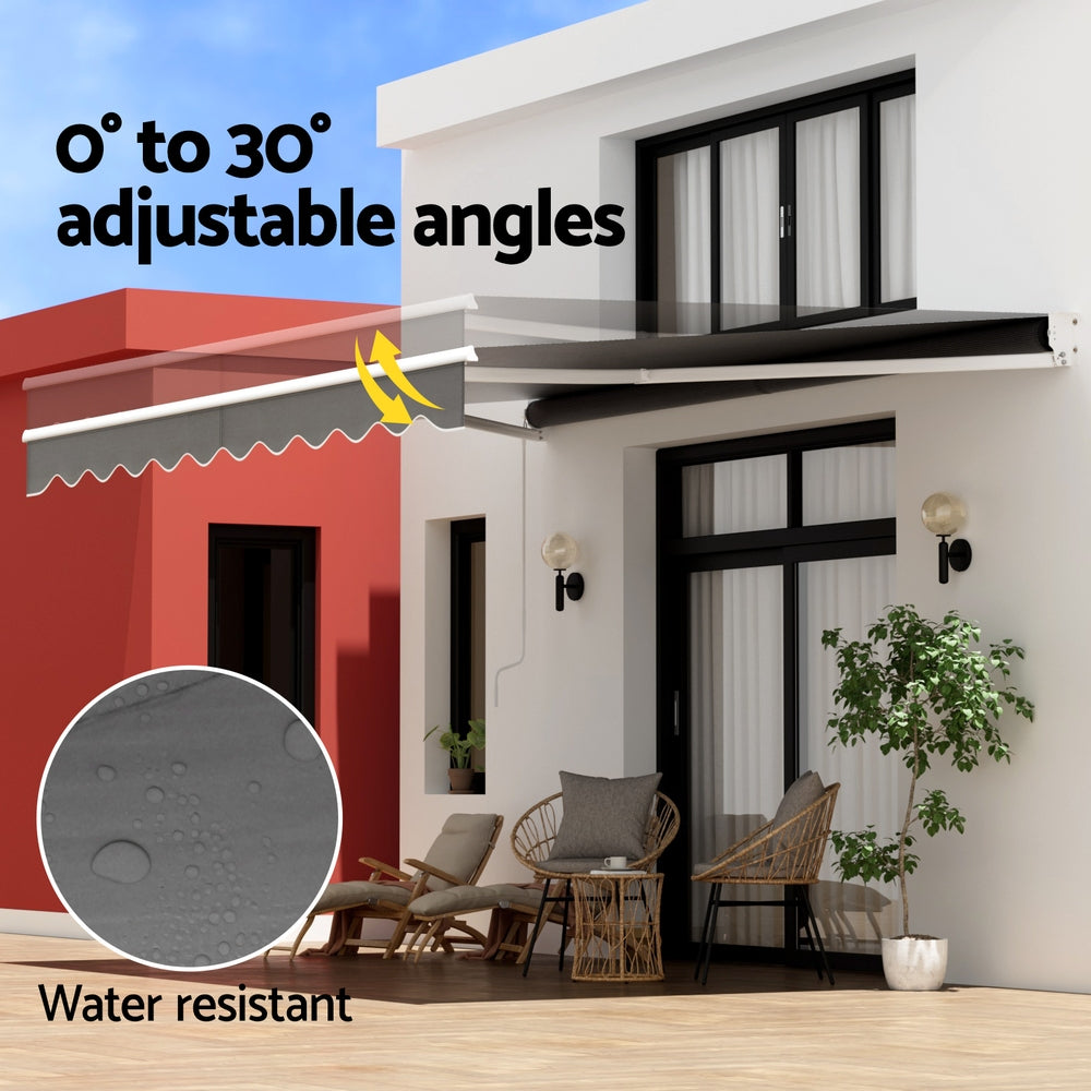 Marlook Retractable Folding Arm Awning Manual Sunshade 4Mx2.5M Grey