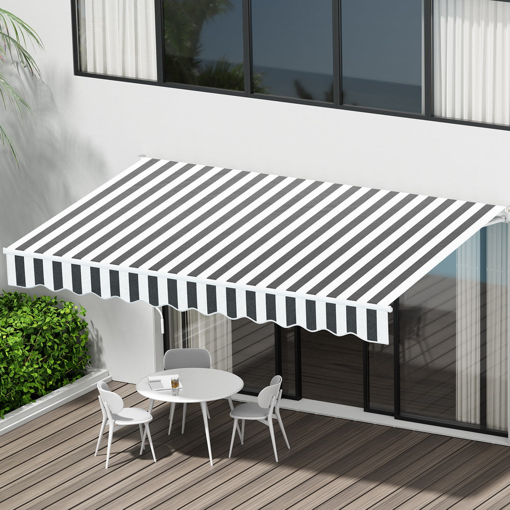 Marlook Retractable Folding Arm Awning Manual Sunshade 4Mx3M Grey White