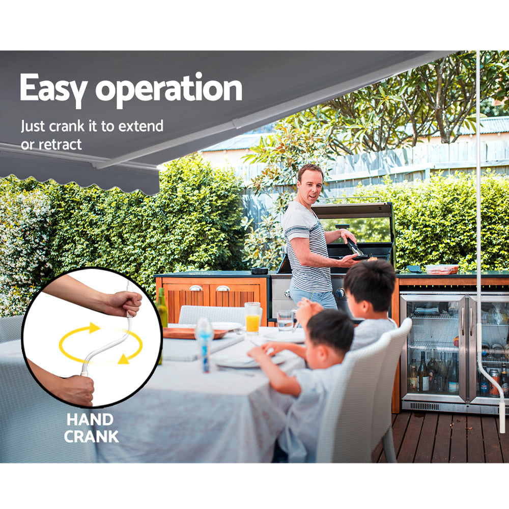 Marlook Retractable Folding Arm Awning Manual Sunshade 4Mx3M Pearl Grey