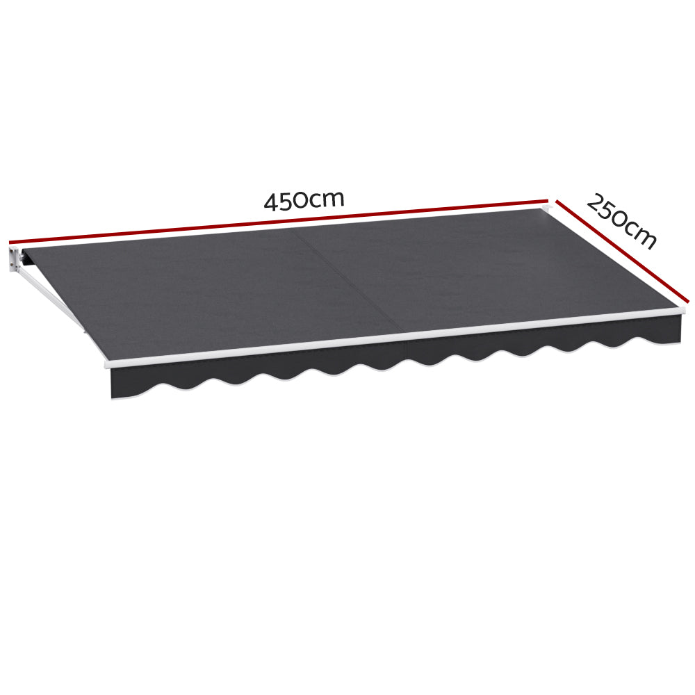 Marlook Retractable Folding Arm Awning Manual Sunshade 4.5Mx2.5M Grey