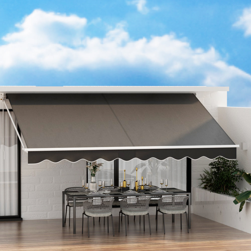 Marlook Retractable Folding Arm Awning Manual Sunshade 4.5Mx2.5M Grey