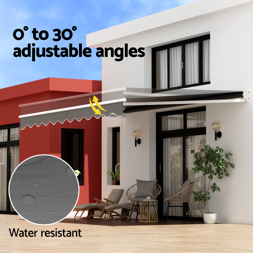 Marlook Retractable Folding Arm Awning Manual Sunshade 4.5Mx2.5M Grey