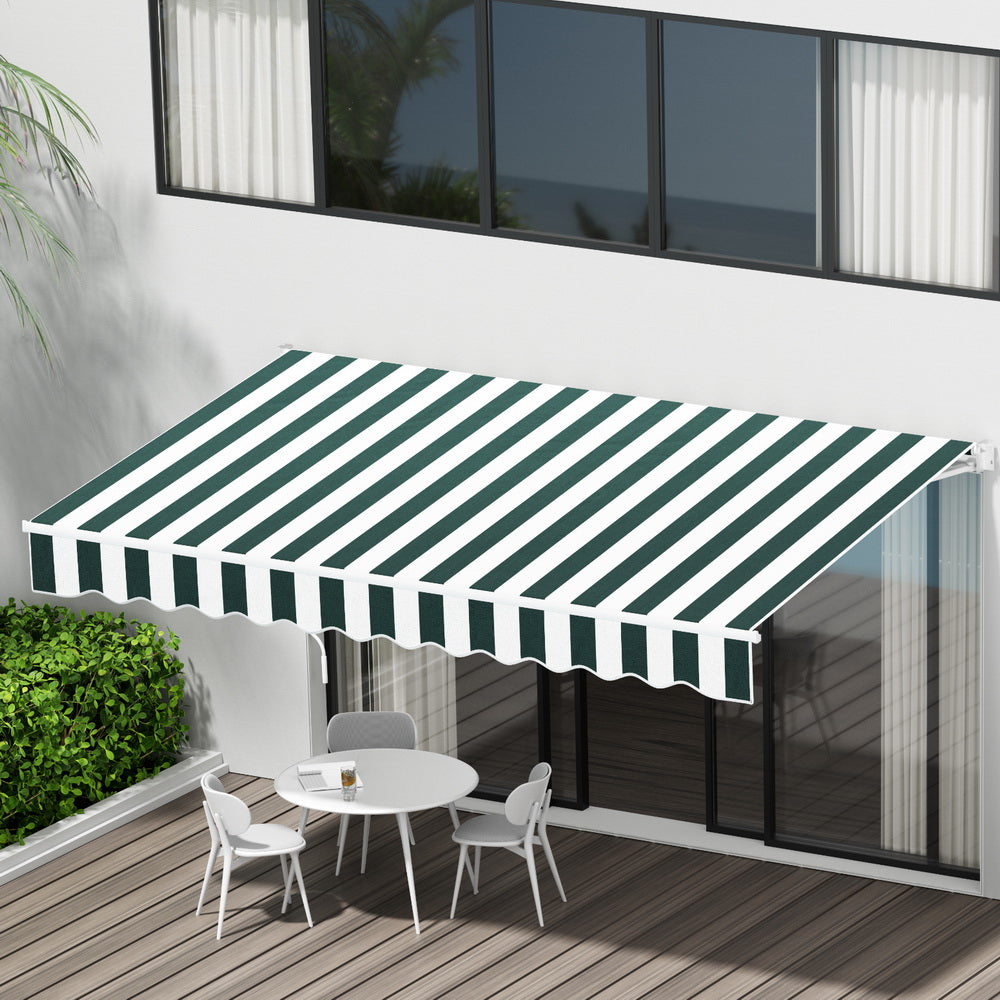 Marlook Retractable Folding Arm Awning Motorised Sunshade 3Mx2.5M Green White