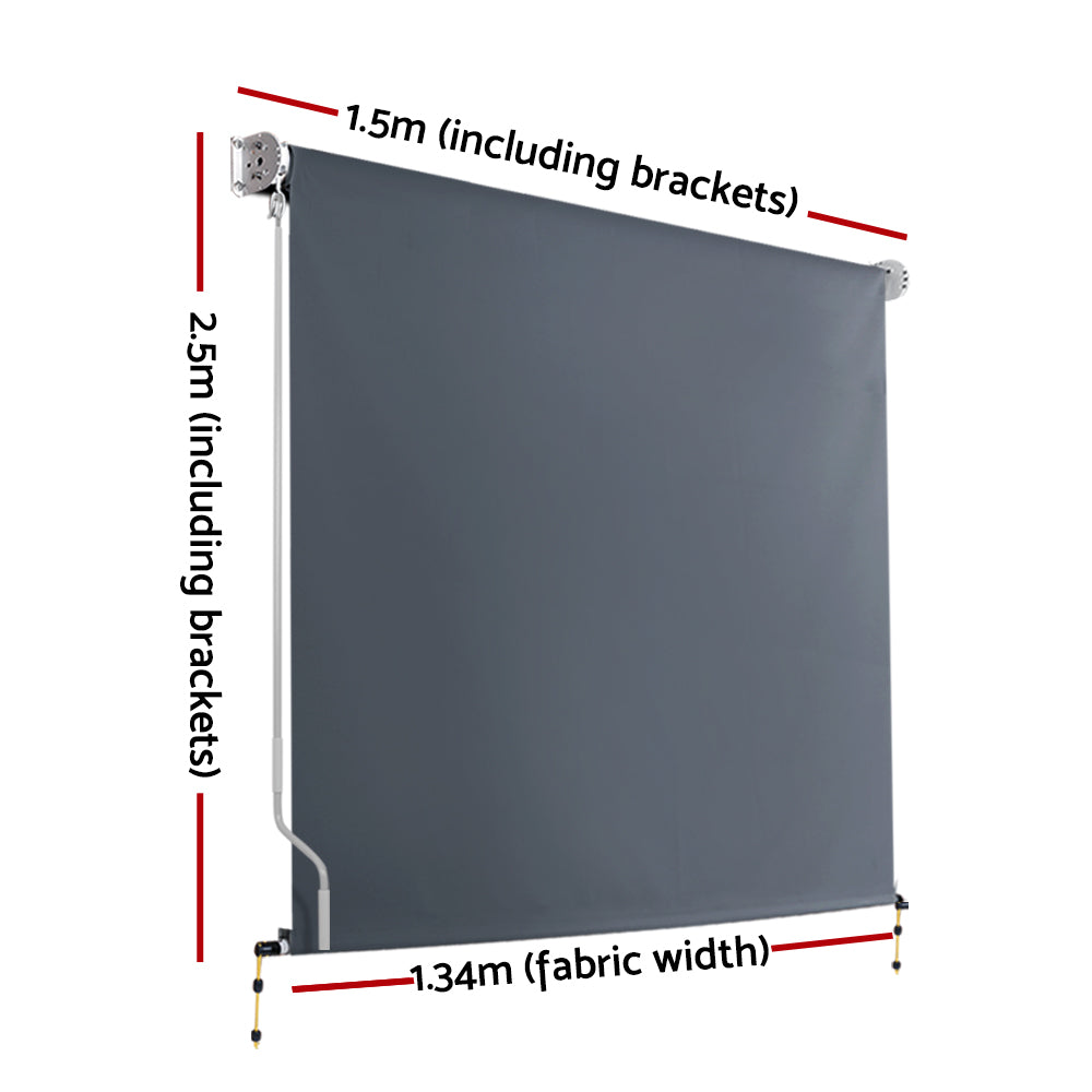 Marlook Outdoor Blinds Blackout Roll Down Awning Window Shade 1.5X2.5M Grey
