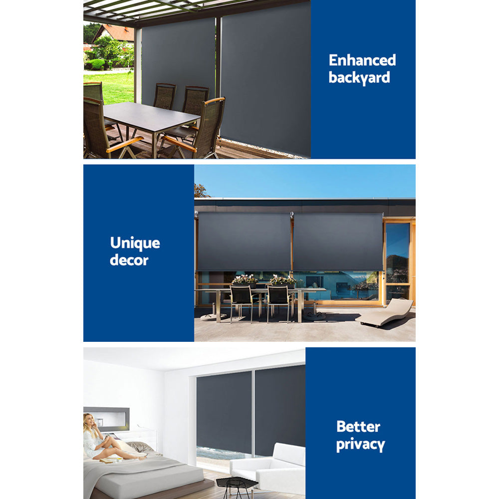 Marlook Outdoor Blinds Blackout Roll Down Awning Window Shade 1.5X2.5M Grey