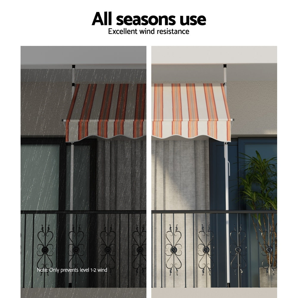 Marlook Window Fixed Pivot Arm Awning Outdoor Door Canopy 2X1.8M Beige/Brown