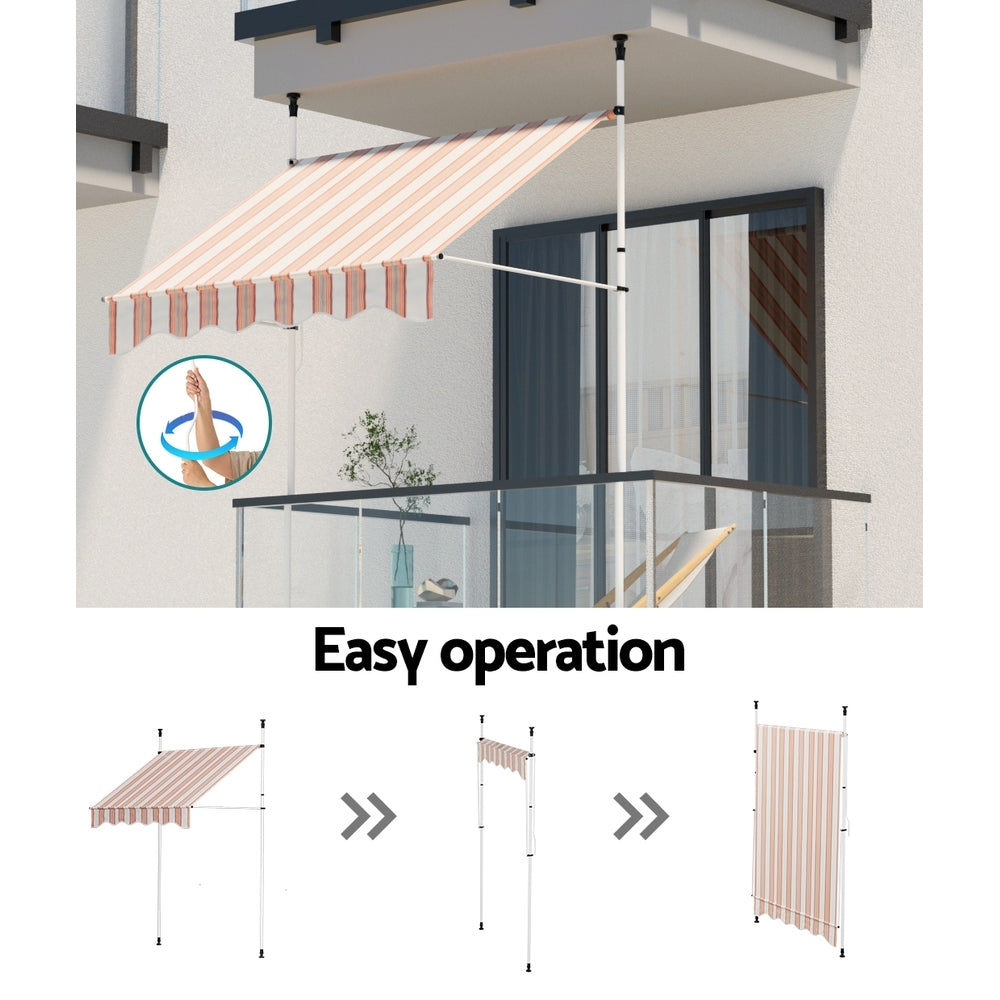 Marlook Window Fixed Pivot Arm Awning Outdoor Door Canopy 2X1.8M Beige/Brown