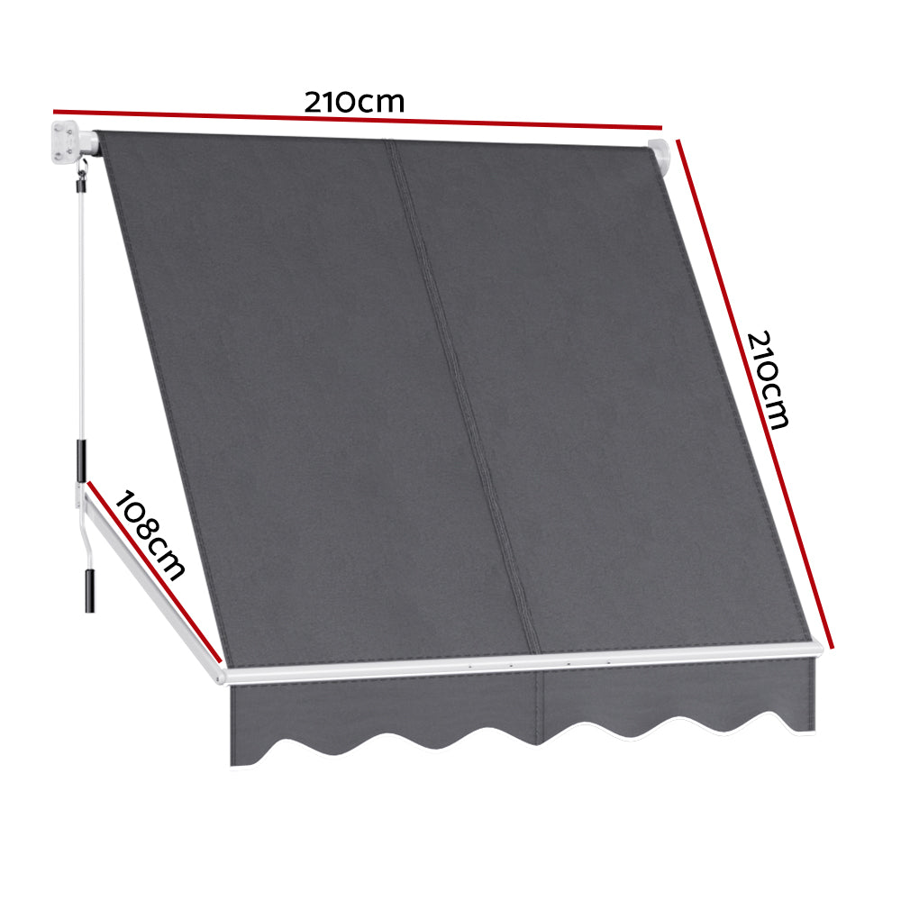Marlook Retractable Fixed Pivot Arm Window Awning Outdoor Blinds 2.1X2.1M Grey