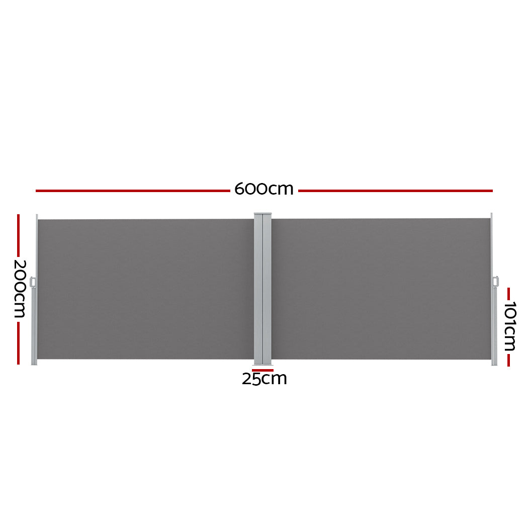 Marlook Side Awning Sun Shade Outdoor Retractable Privacy Screen 2X6M Grey