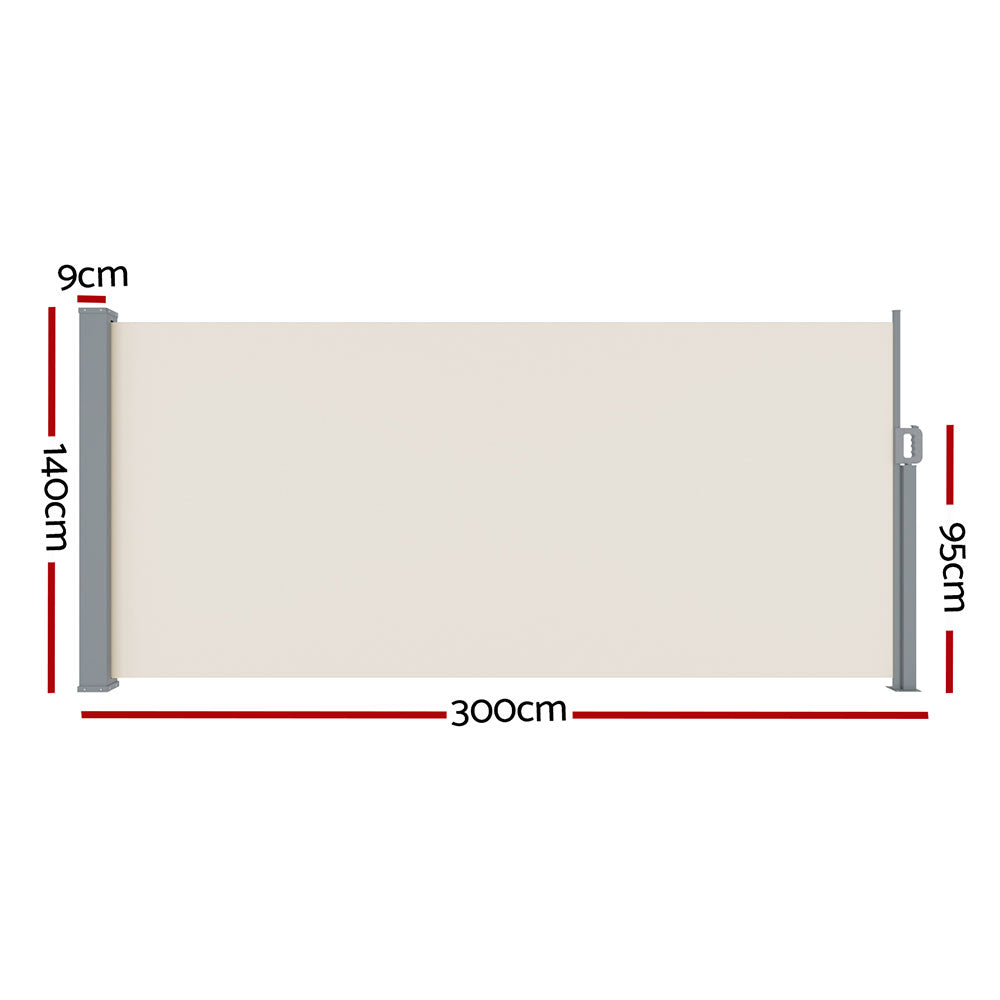 Marlook Side Awning Sun Shade Outdoor Blinds Retractable Screen 1.4X3M Cream