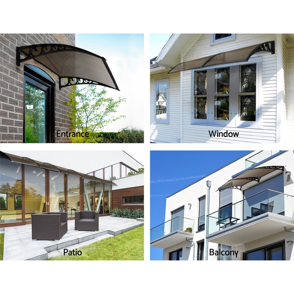 Marlook Window Door Awning 1mx1.2m Brown Hollow Sheet Plastic Frame