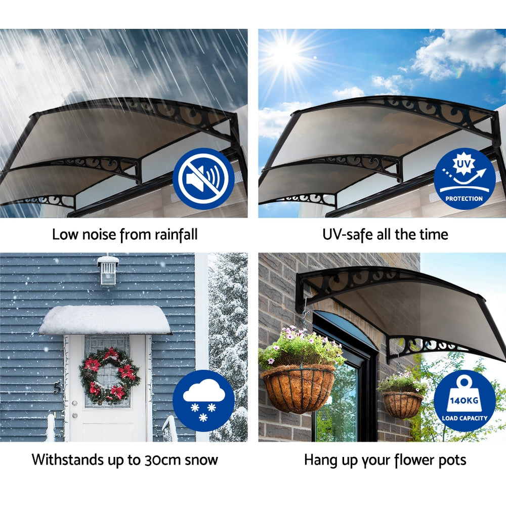 Marlook Window Door Awning 1mx1.2m Brown Hollow Sheet Plastic Frame
