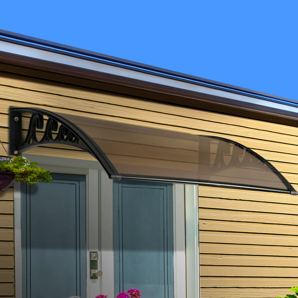 Marlook Window Door Awning 1mx1.2m Brown Hollow Sheet Plastic Frame