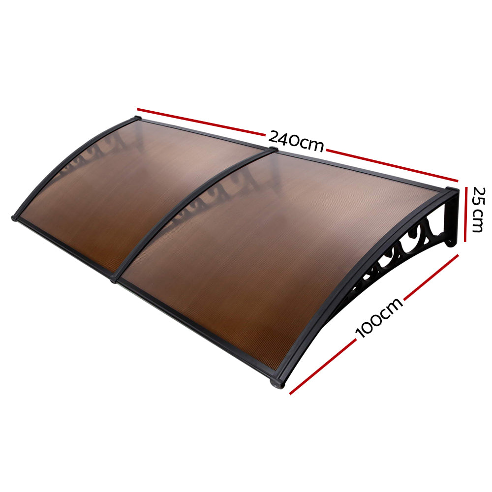 Marlook Window Door Awning 1mx2.4m Brown Hollow Sheet Plastic Frame