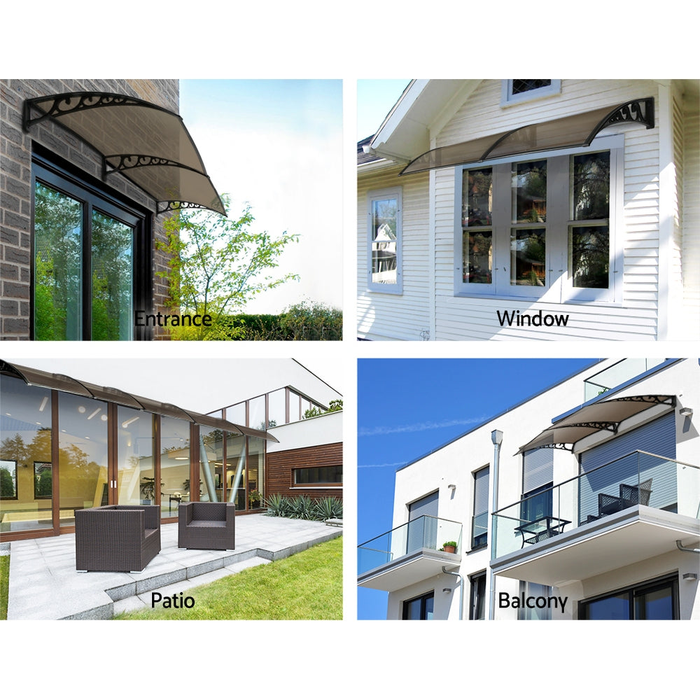 Marlook Window Door Awning 1mx2.4m Brown Hollow Sheet Plastic Frame