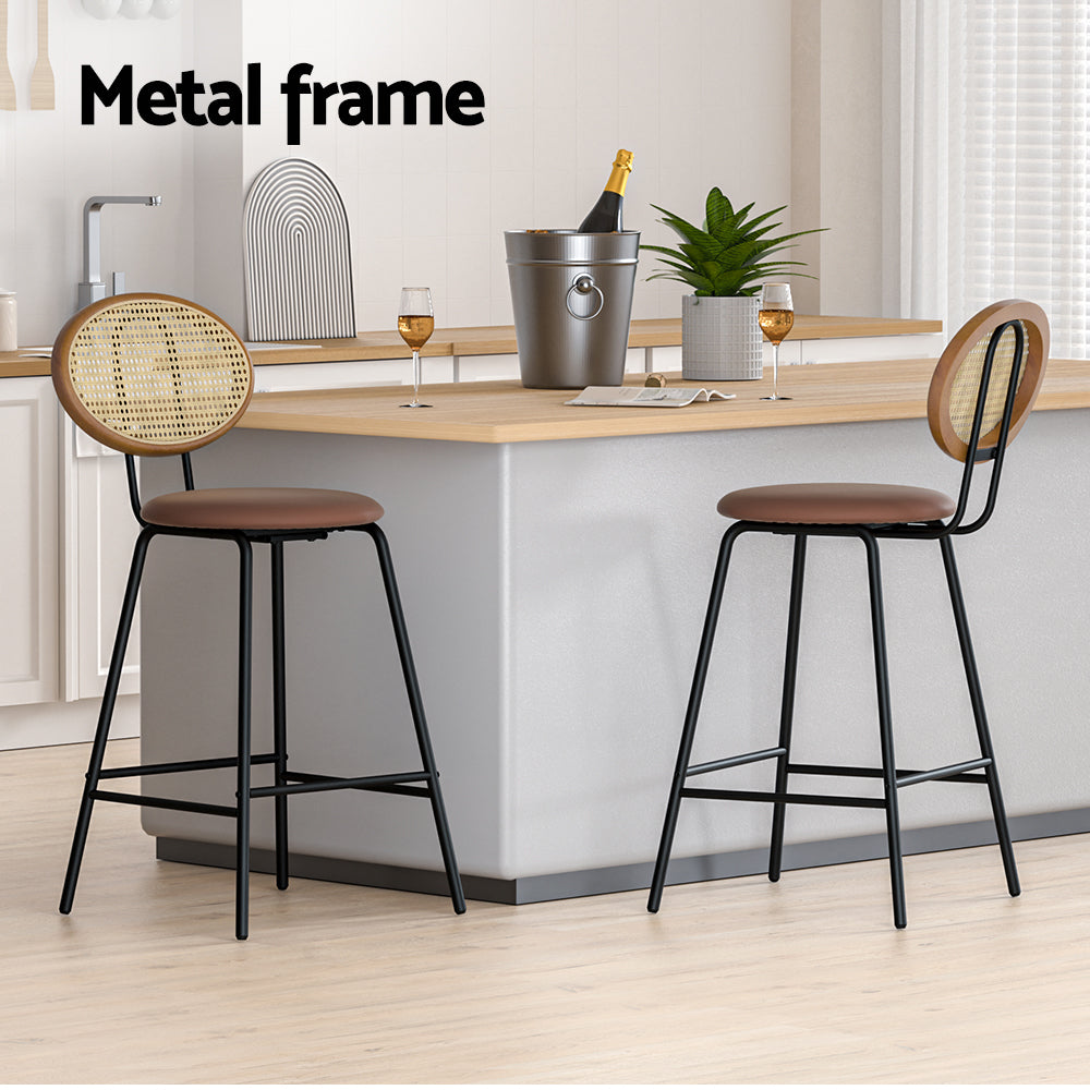 Marlook 2x Bar Stools PU Leather Stools Brown
