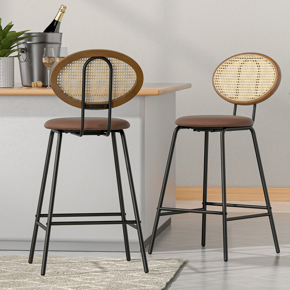 Marlook 2x Bar Stools PU Leather Stools Brown