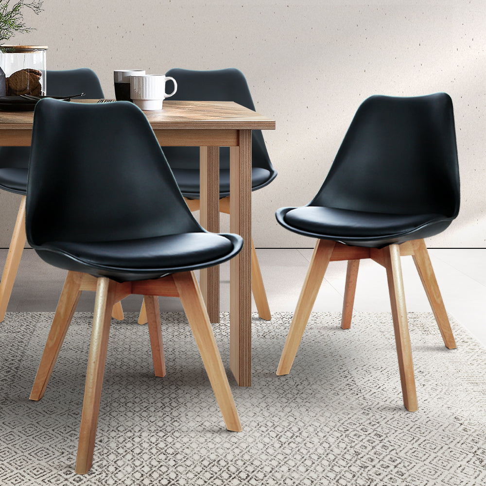 Marlook Dining Chairs Set of 4 Leather Plastic DSW Replica Wooden Black