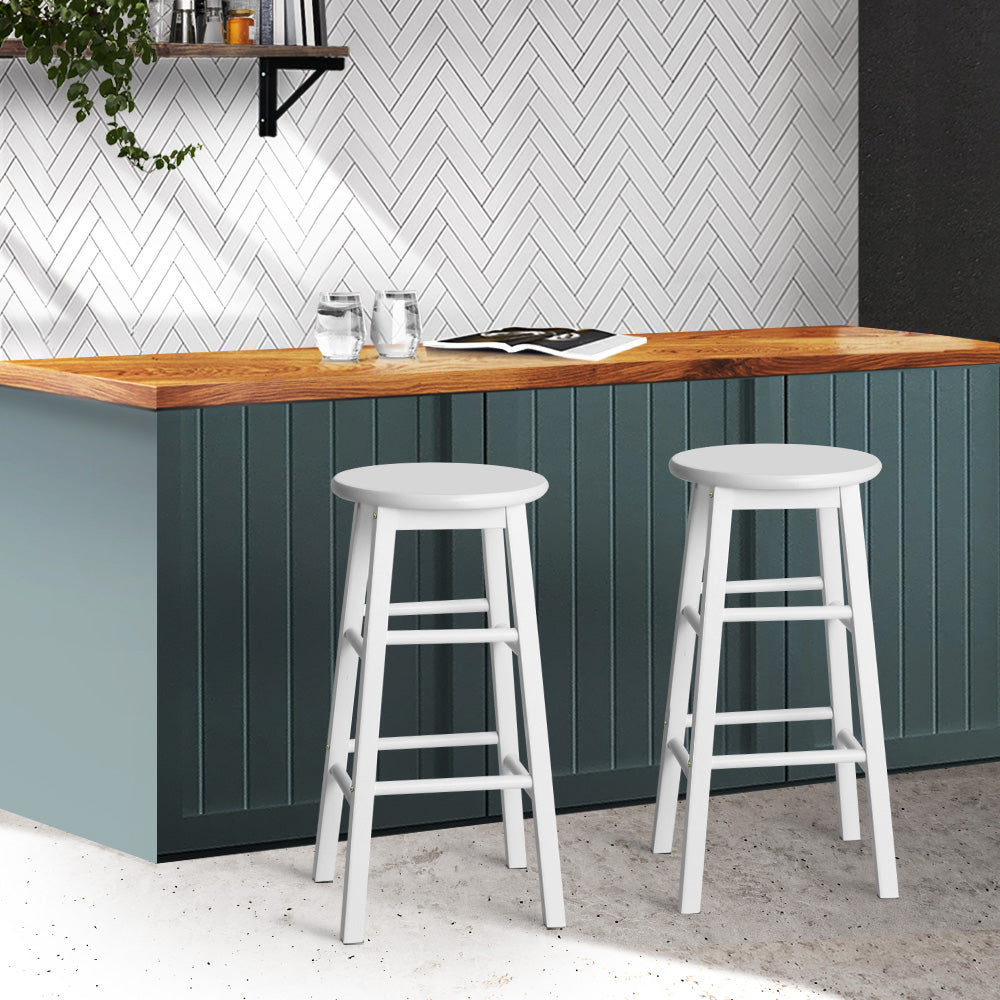 Marlook 2x Bar Stools Round Chairs Wooden White