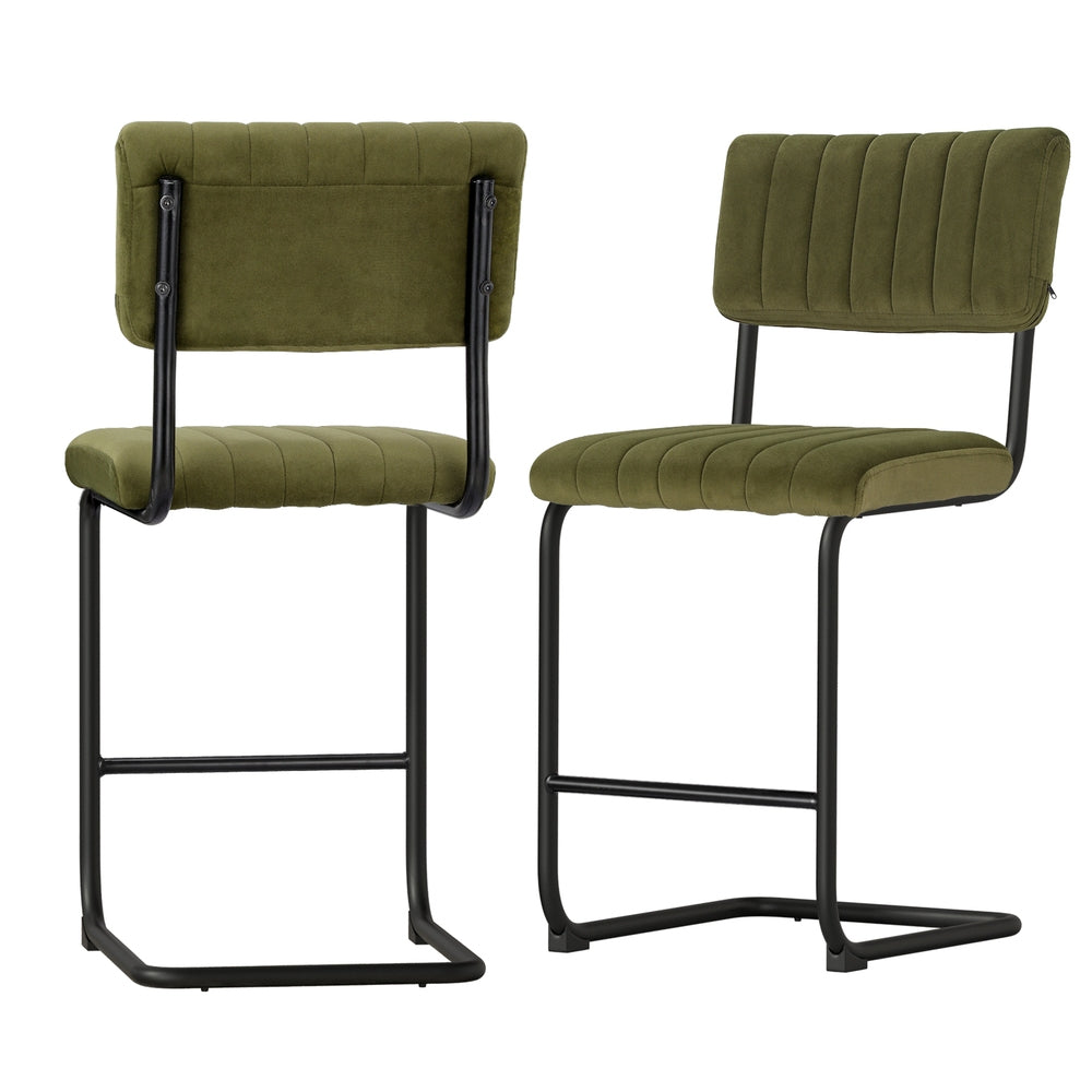 Marlook 2x Bar Stools Velvet Chairs Green