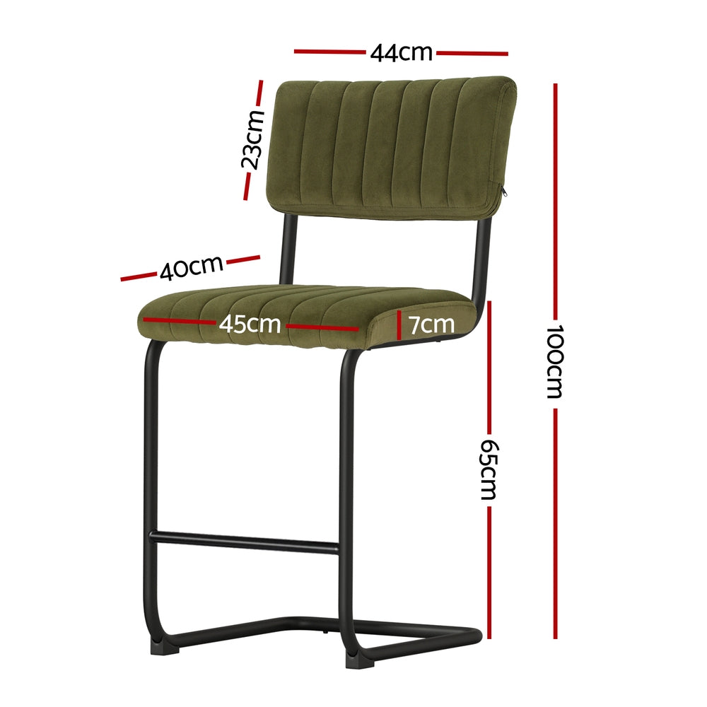 Marlook 2x Bar Stools Velvet Chairs Green