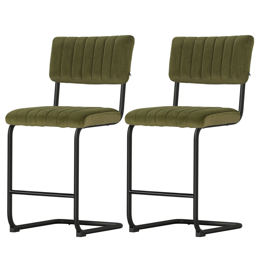 Marlook 2x Bar Stools Velvet Chairs Green