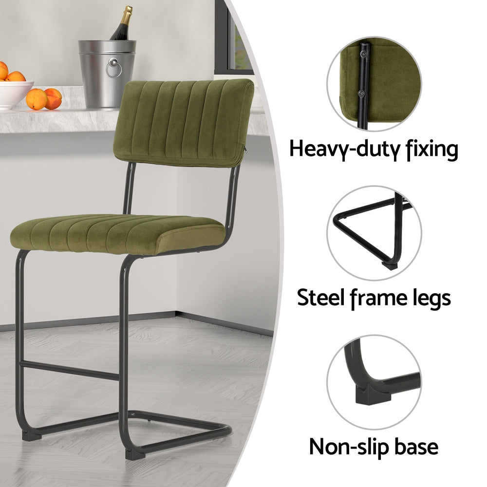 Marlook 2x Bar Stools Velvet Chairs Green